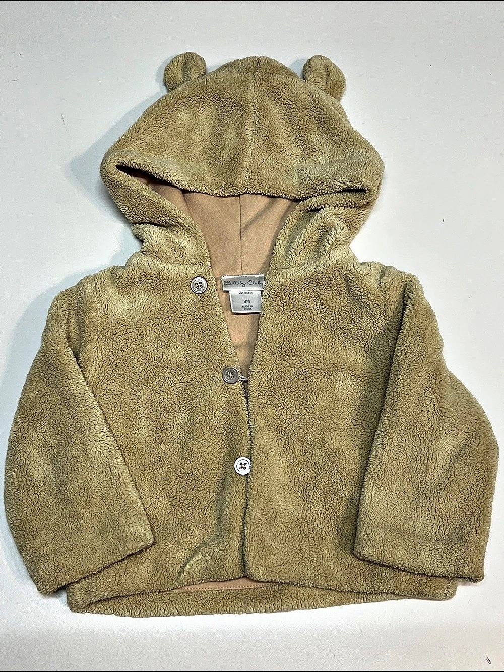 Lullaby Club Baby 9M Teddy Bear Fuzzy Hooded Ears Jacket Like New